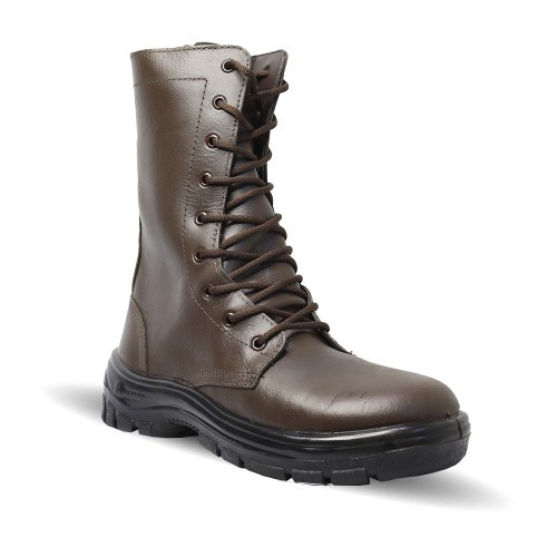 Coturno fechamento Cadarço, cano inteiro em Couro e Solado PU - Marrom